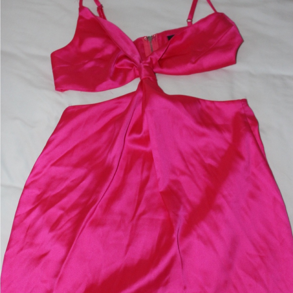 WHITE FOX Let’s Run Away Mini Dress Hot Pink Cut Out Satin
